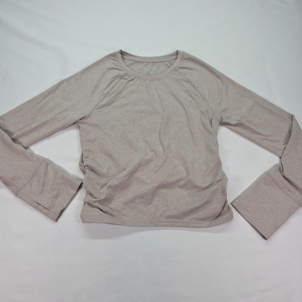 OFFLINE by Aerie Womens Ruched Side Long Sleeve Thumbhole Top Tan Heather Medium